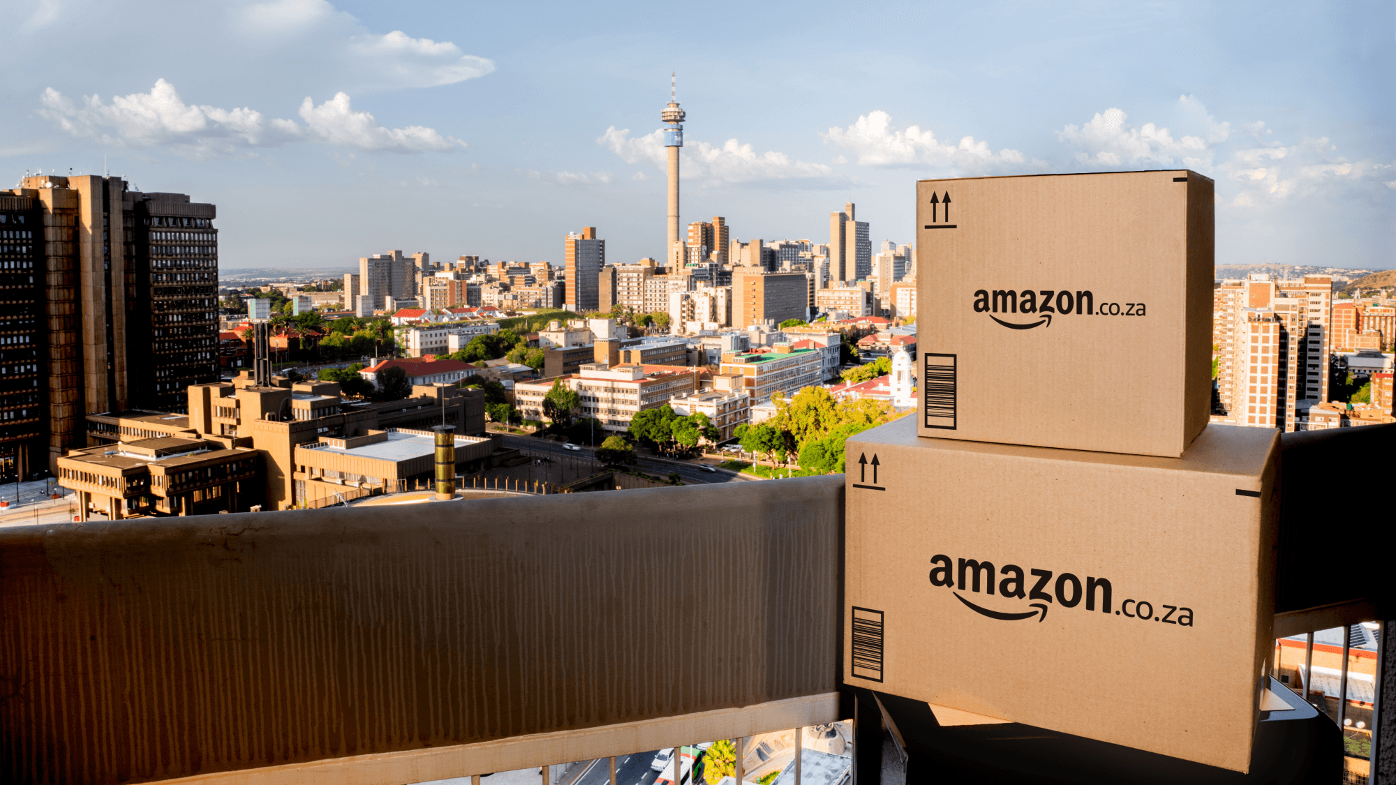 Amazon South Africa official launch image showing Amazon boxes in South Africa