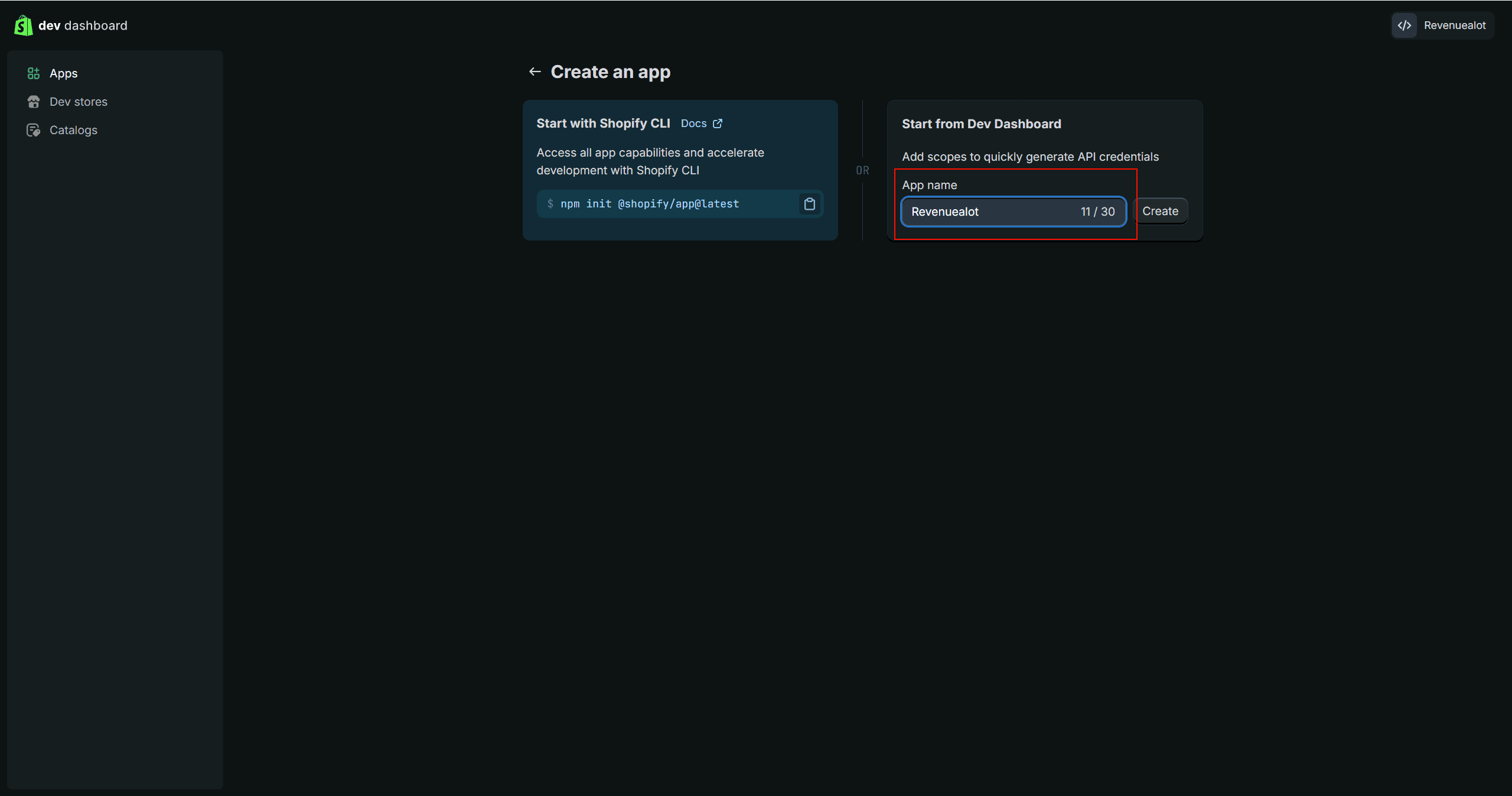 Create app - Enter name