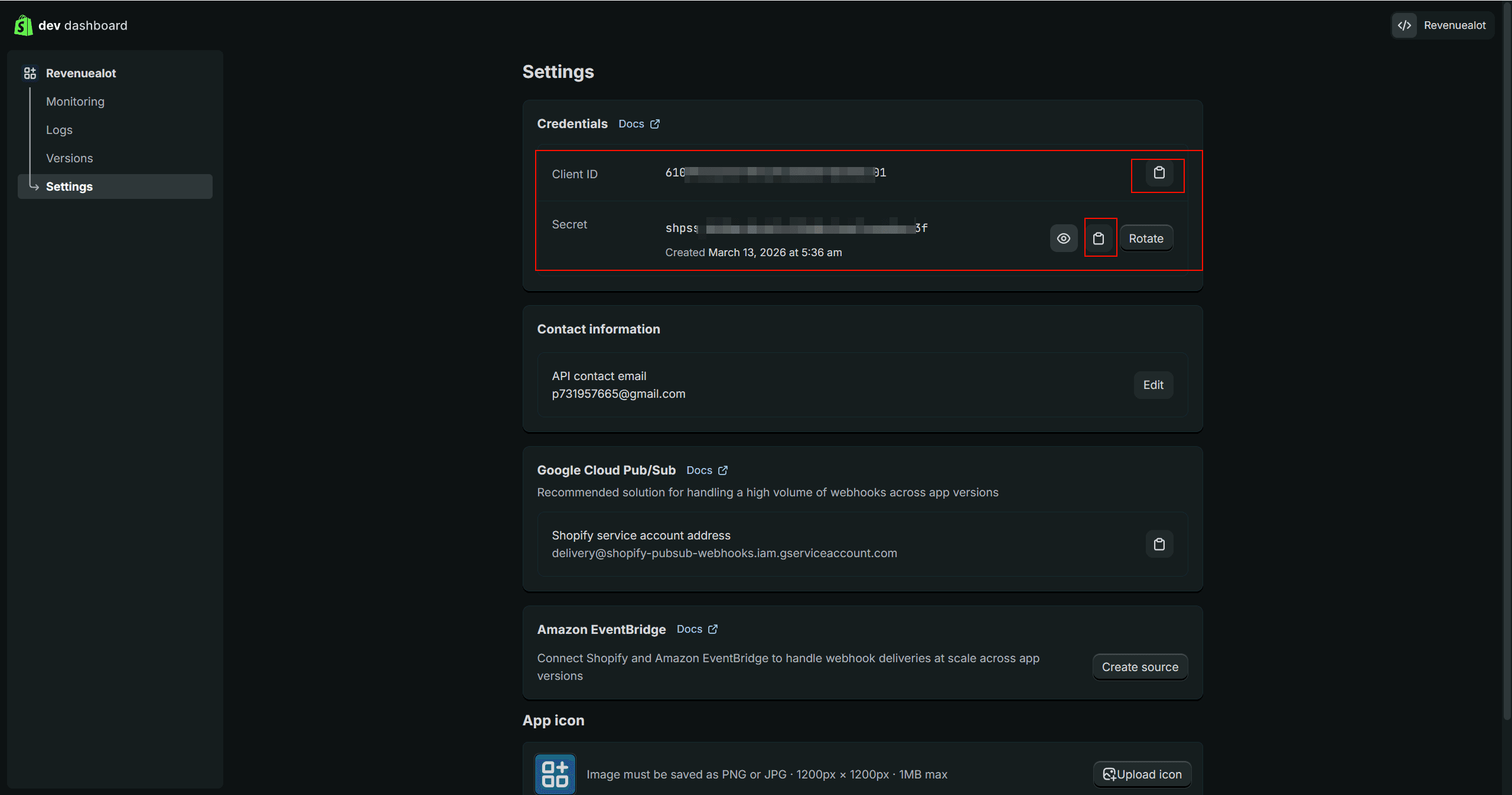 Copy Client ID and Client Secret